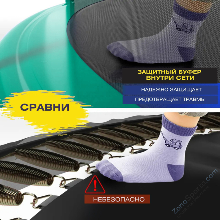 Батут с защитной сеткой Perfetto Sport Premium Strong 14 диаметр 4,3 м зелёный