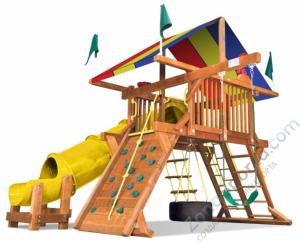 Детская игровая площадка Rainbow Play Systems Саншайн Кастл I СпейсСейвер Тент (Sunshine Castle I Spacesaver with 90 Tube Slide RYB)