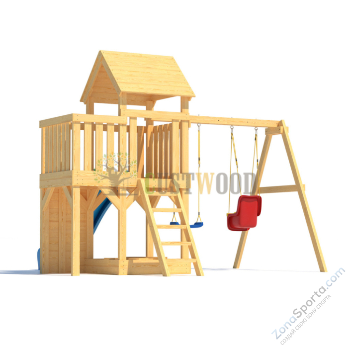 Детская деревянная игровая площадка для улицы дачи CustWood Scout S3 с деревянной крышей