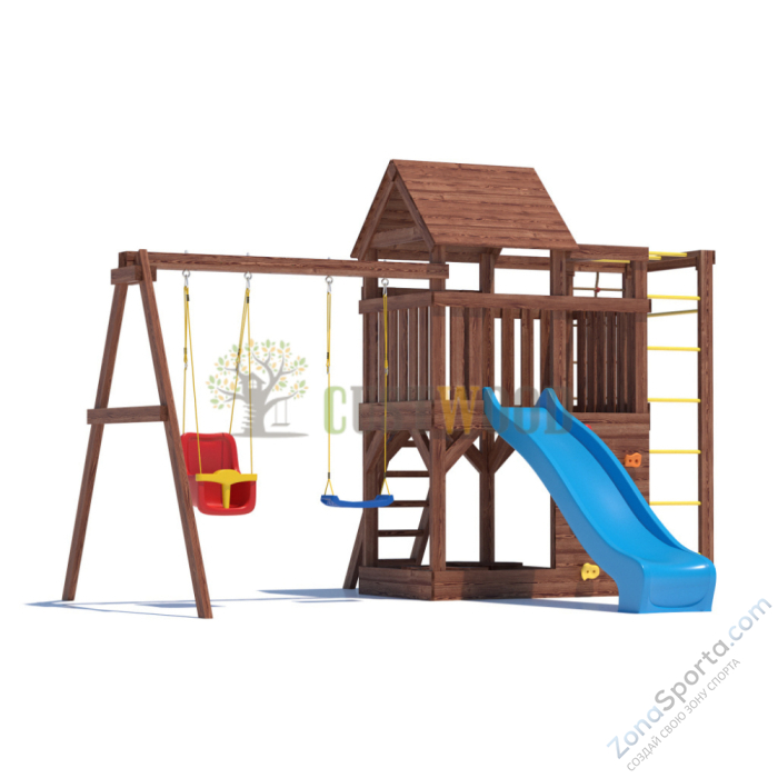 Детская деревянная игровая площадка для улицы дачи CustWood Scout SC4 с деревянной крышей