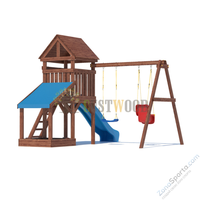 Детская деревянная игровая площадка для улицы дачи CustWood Scout SC6 с деревянной крышей