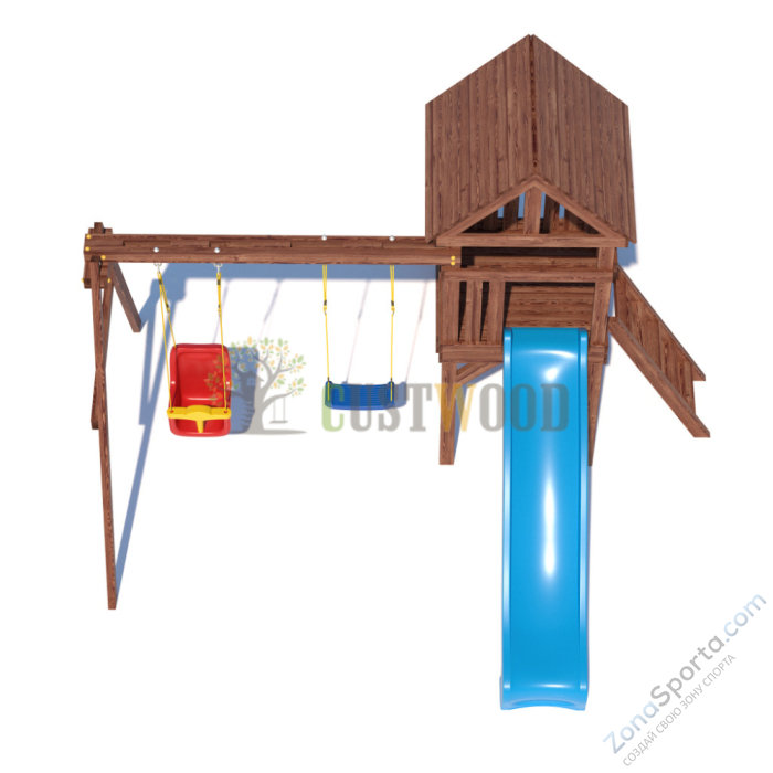 Детская деревянная игровая площадка для улицы дачи CustWood Scout SC6 с деревянной крышей