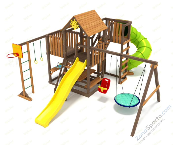 Детская площадка IgraGrad Панда Фани с балконом мод.1 и трубой 2.1м