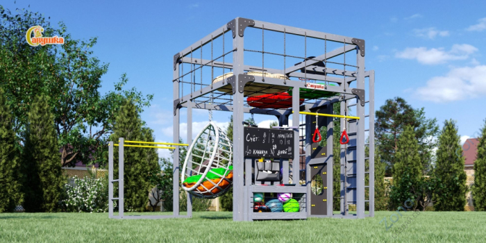 Детская площадка Савушка Куб-2 (Серый) с подушками и коконом