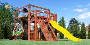 Детская площадка Савушка Куб-3 (Махагон) подушками и коконом