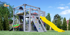 Детская площадка Савушка Куб-3 (Серый) подушками и коконом