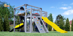 Детская площадка Савушка Куб-3 (Серый) с подушками