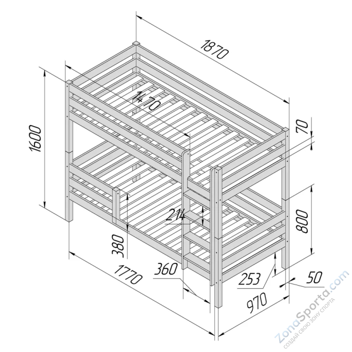 Кровать детская двухъярусная Савушка-01 90х180 белая